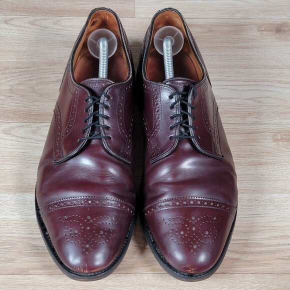 Allen Edmonds Sanford Derby Shoes Mens Sz 11.5 D Burgundy Cap Toe Leather Brogue - Picture 3 of 10